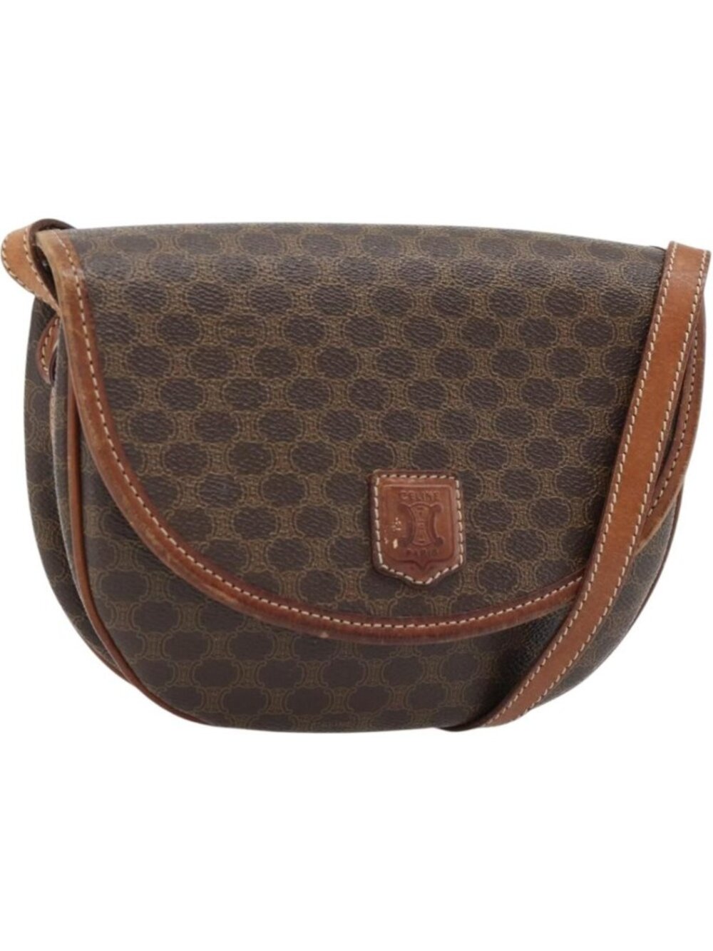 CELINE Macadam Canvas Shoulder Bag PVC Leather Brown Gold